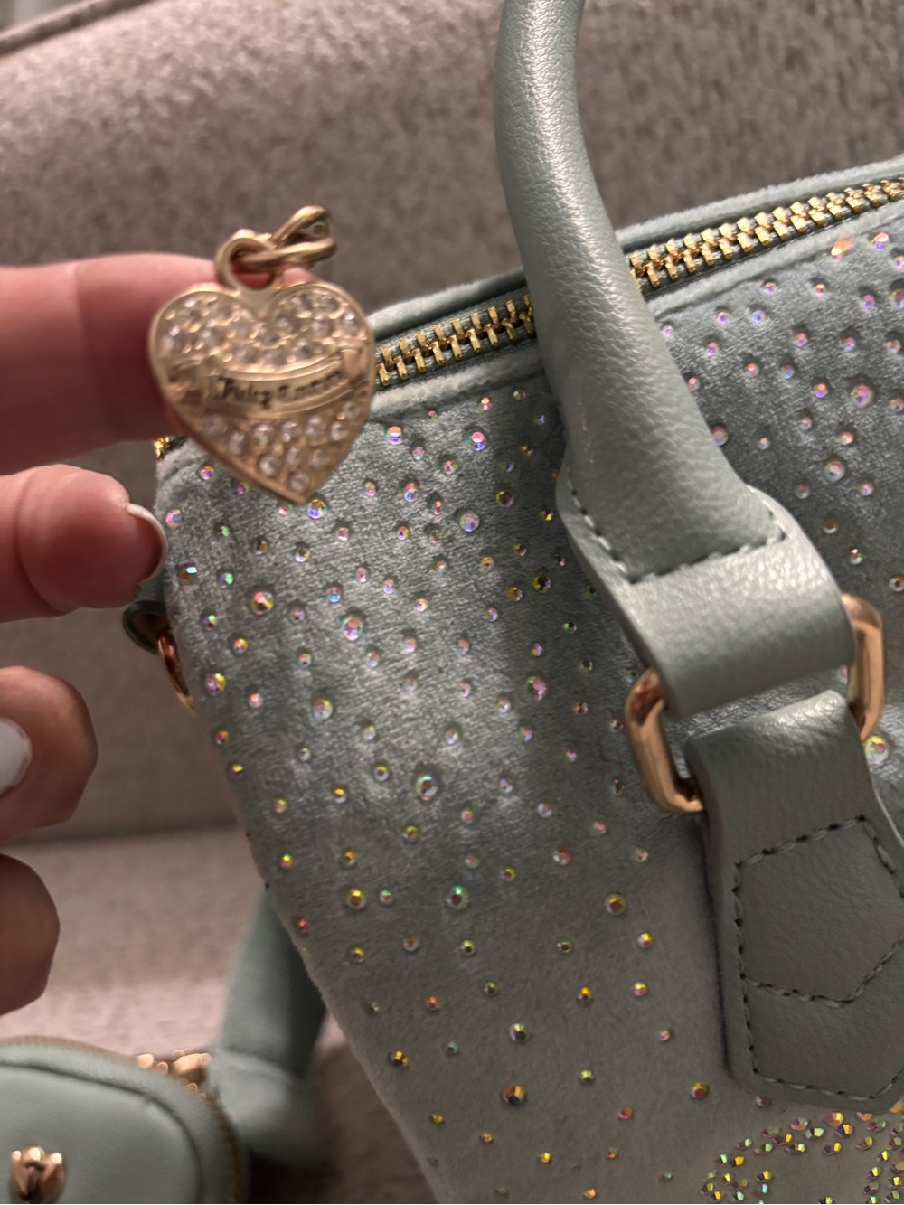 Juicy Couture Let it Shine Cool Blue Green Rhinestone Satchel - Picture 5 of 14